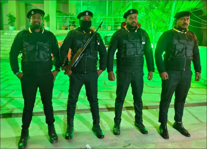 Trained security detail on night deployment